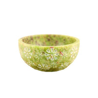 Floral Soap Stone Hand Carved Stone Smudge Bowl 4"